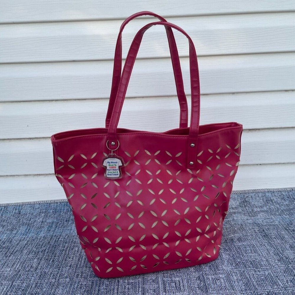 Braciano Women Tote Shoulder Bag Hand Bag Pink Cutout Magnet Faux Leather bag